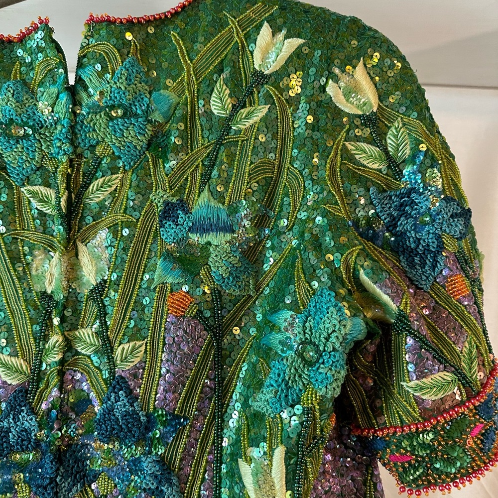 Hand Beaded Sequence Green Top